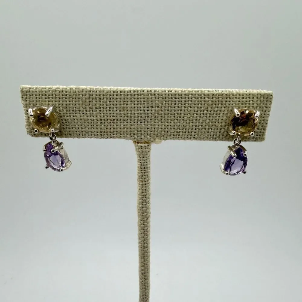 NWOT 9x6mm Amethyst and 7mm citrine dangle earrings in‎ sterling silver!